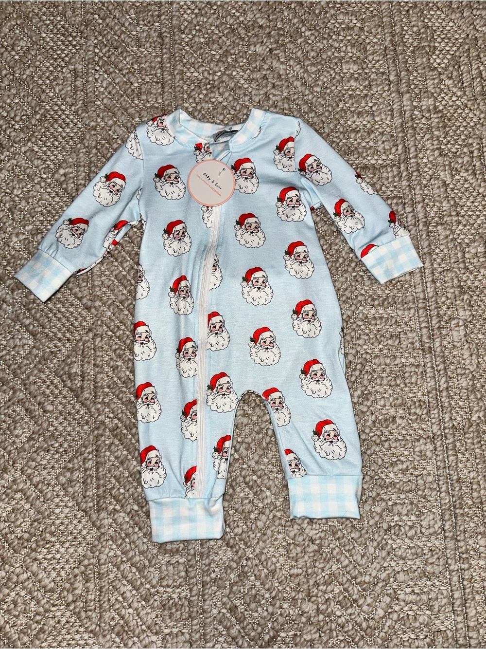 Holiday Santa Zip-Up Footie for Kids - Light Blue